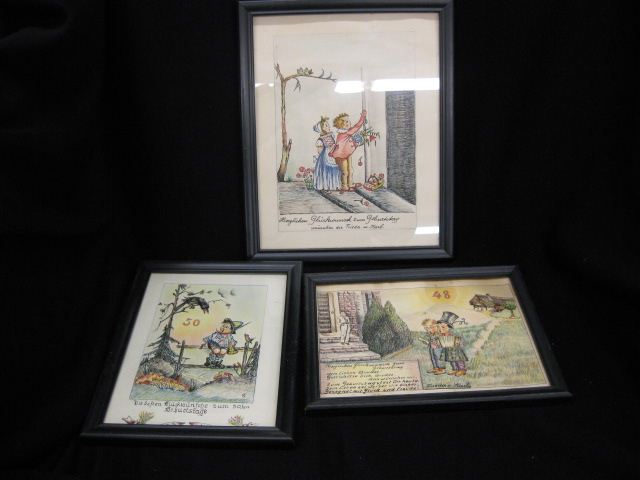 3 German ''Comical'' Handcolored