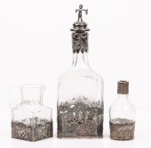 (3) German glass decanter, pit