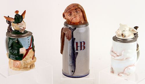3 GERMAN PORCELAIN CHARACTER BEER