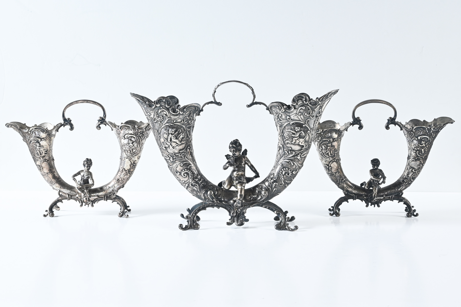 3 GERMAN SILVER DOUBLE CORNUCOPIA