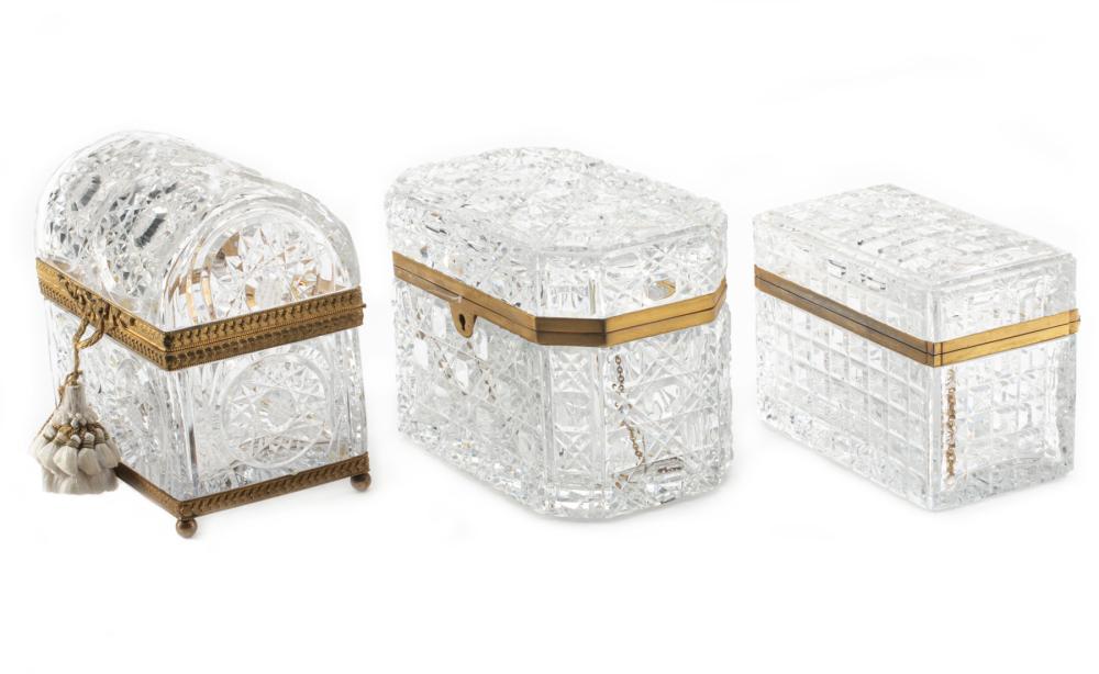 3 GILT METAL-MOUNTED CUT CRYSTAL