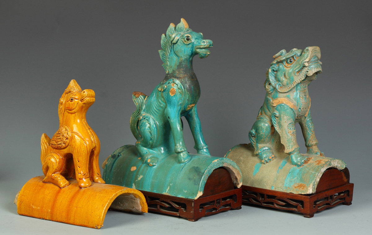3 Glazed Roof Tiles L to R: Amber
