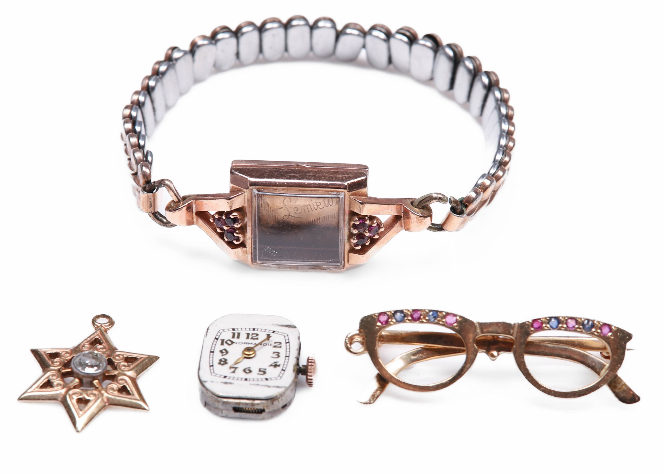 (3) Gold charms and watch to