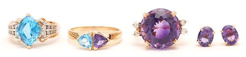 3 GOLD & GEMSTONE RINGS PLUS PR.