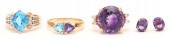 3 GOLD & GEMSTONE RINGS PLUS P