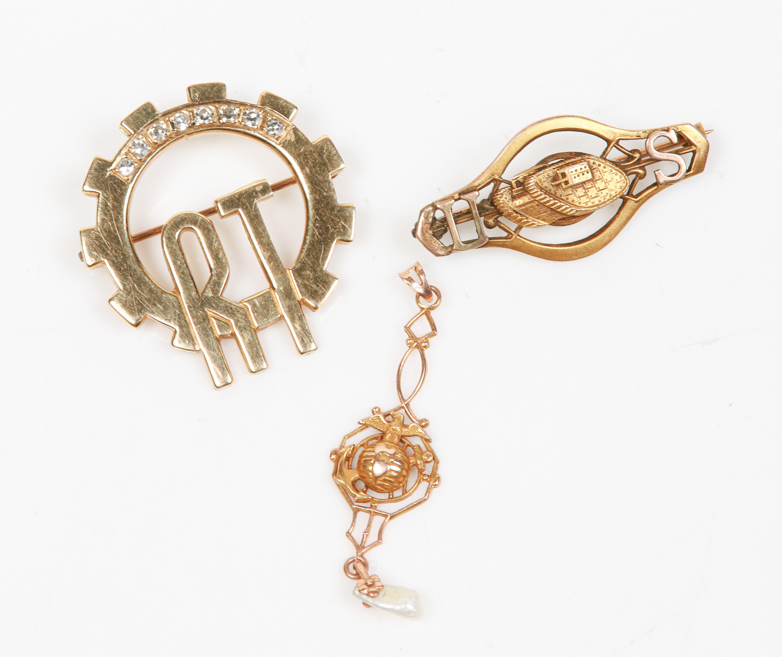 (3) Gold pins and pendant to