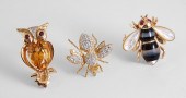 3 GOLD PINS - OWL FLY AND BUMB