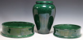 (3) GREEN GLAZED CERAMIC HOUSE