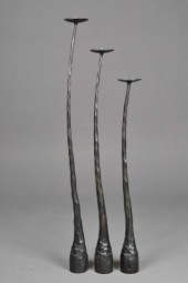 (3) HAMMERED WROUGHT IRON CAND