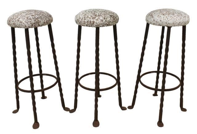 (3) HAND-FORGED IRON BAR STOOLS
