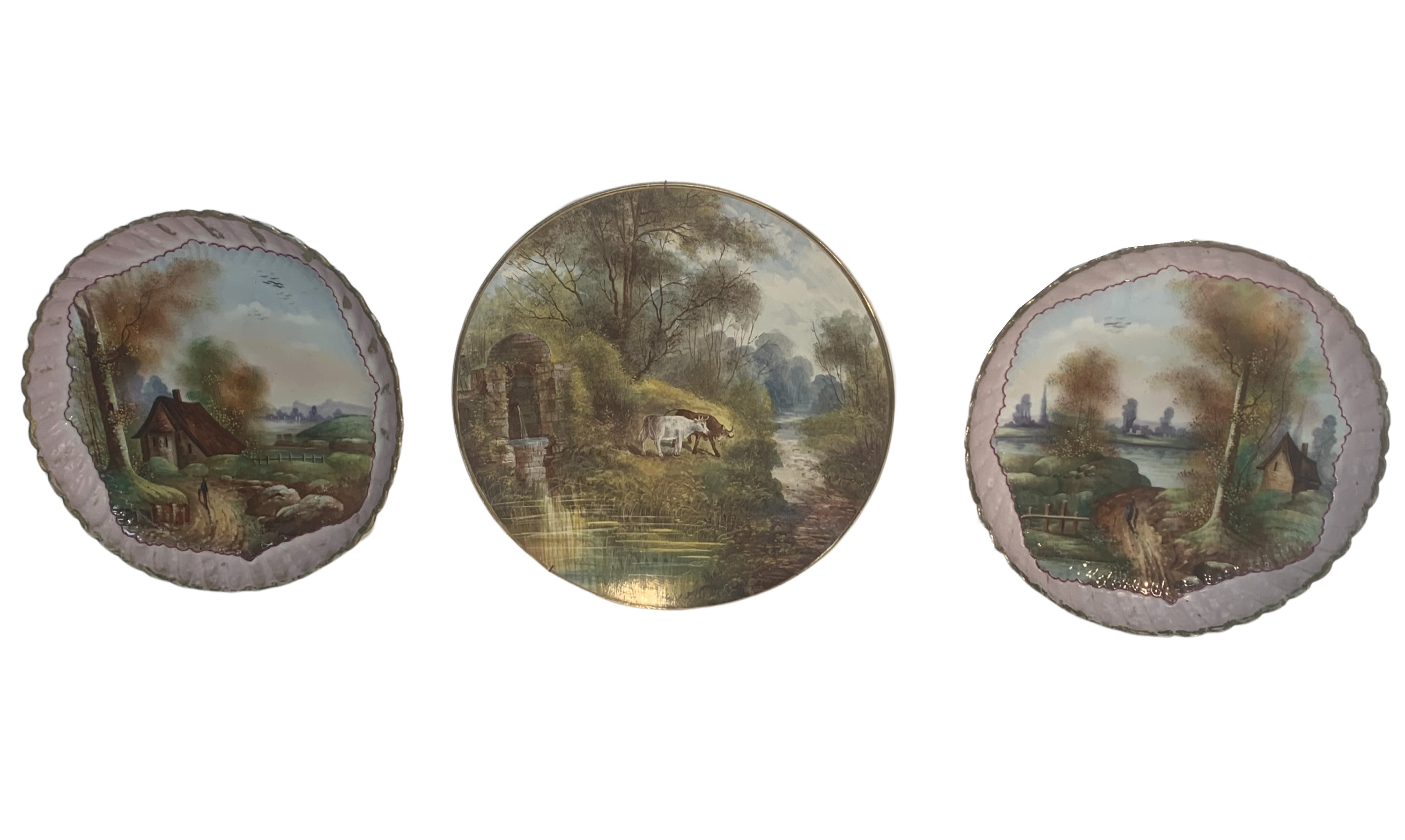 3 HAND PAINTED PORC. LANDSCAPE
