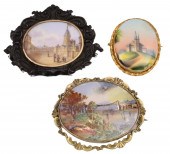 3 HANDPAINTED FRENCH BROOCHES