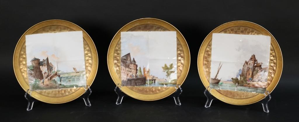 3 HAVILAND LIMOGES HARBOR SCENE