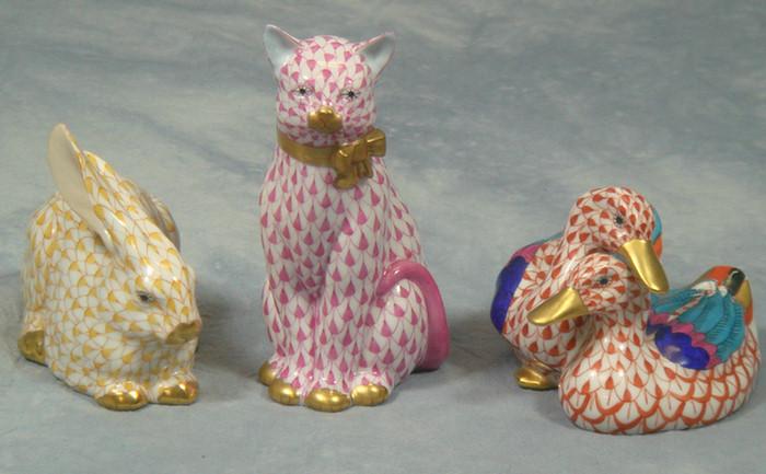 3 Herend fishnet animal figures,