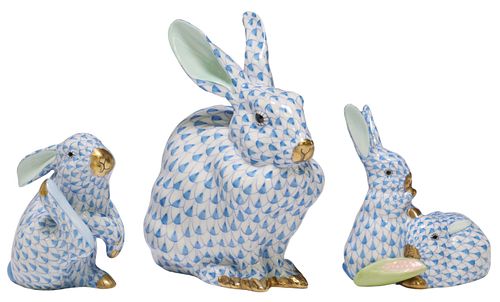 (3) HEREND HAND-PAINTED BLUE
