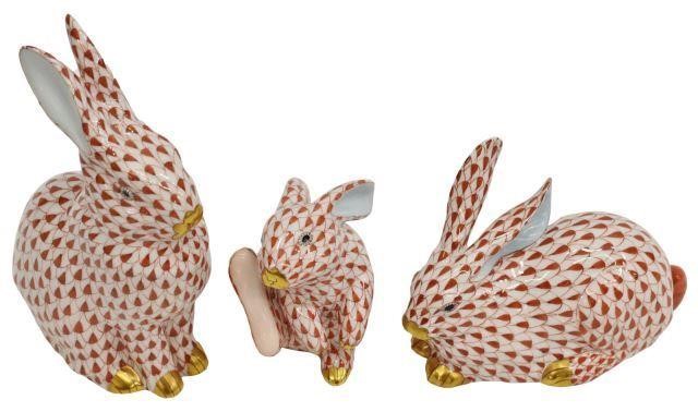 (3) HEREND RUST FISHNET PORCELAIN