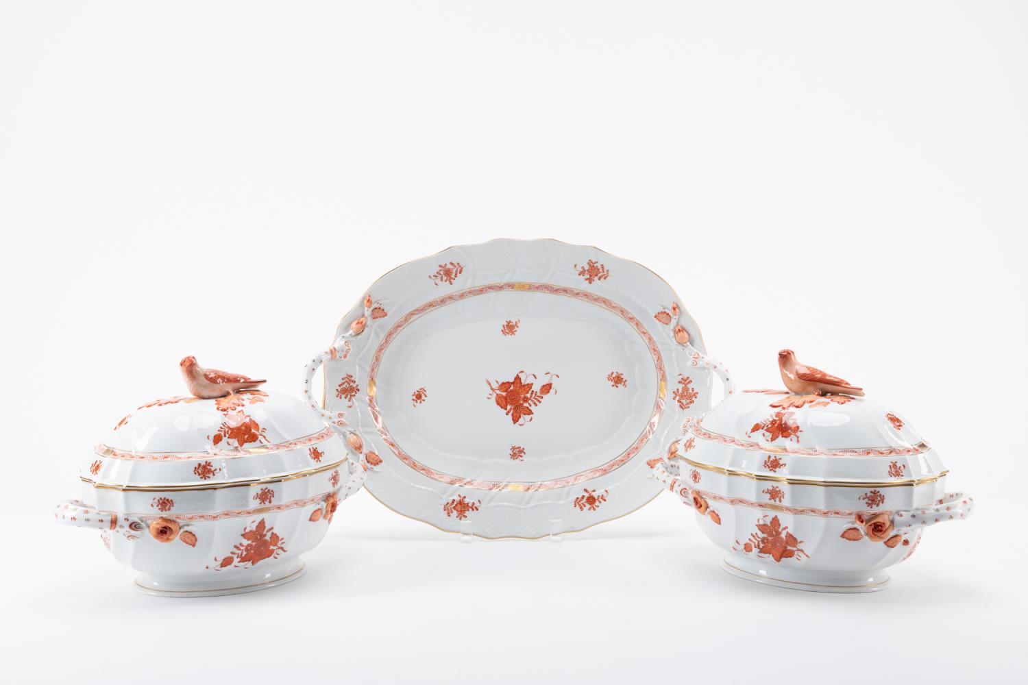 3 HEREND SERVING PIECES, BIRD