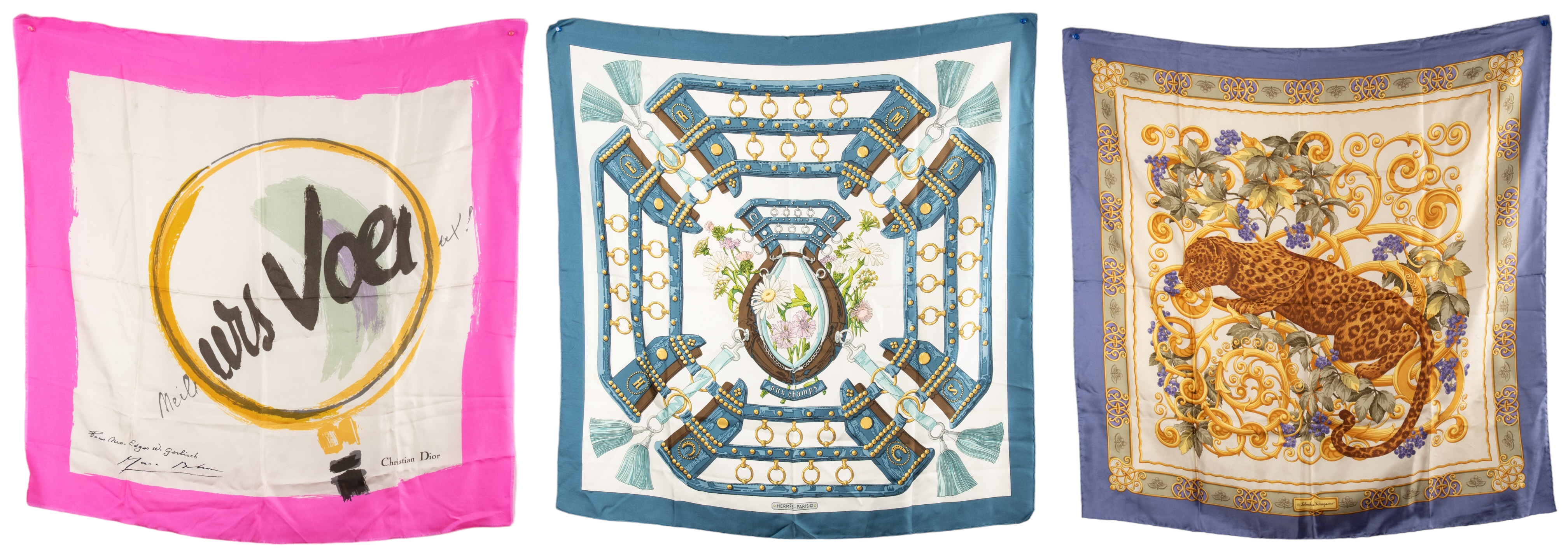 (3) Hermes, Dior and Ferragamo Silk