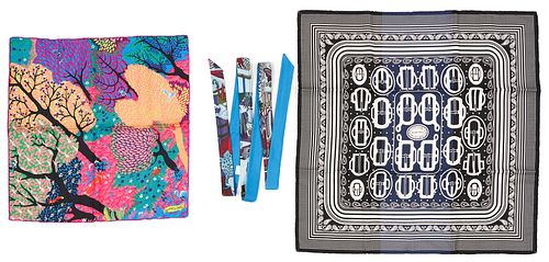 3 HERMES SILK TWILL SCARVES,
