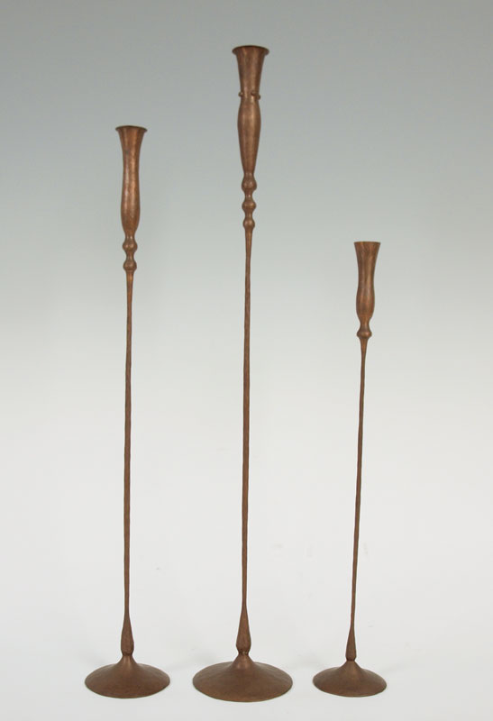 3 HESSEL STUDIOS COPPER CANDLES AND