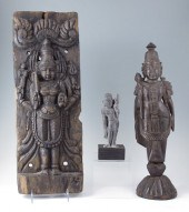 3 HINDU CARVINGS: 1) Carved wo