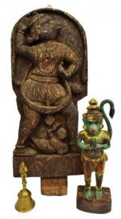 3) INDIA CARVED HANUMAN FIGURE