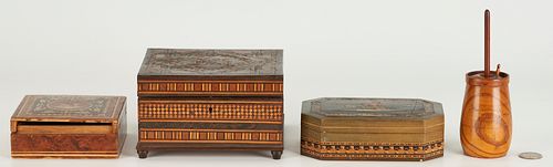 3 INLAID BOXES & MINIATURE BUTTER