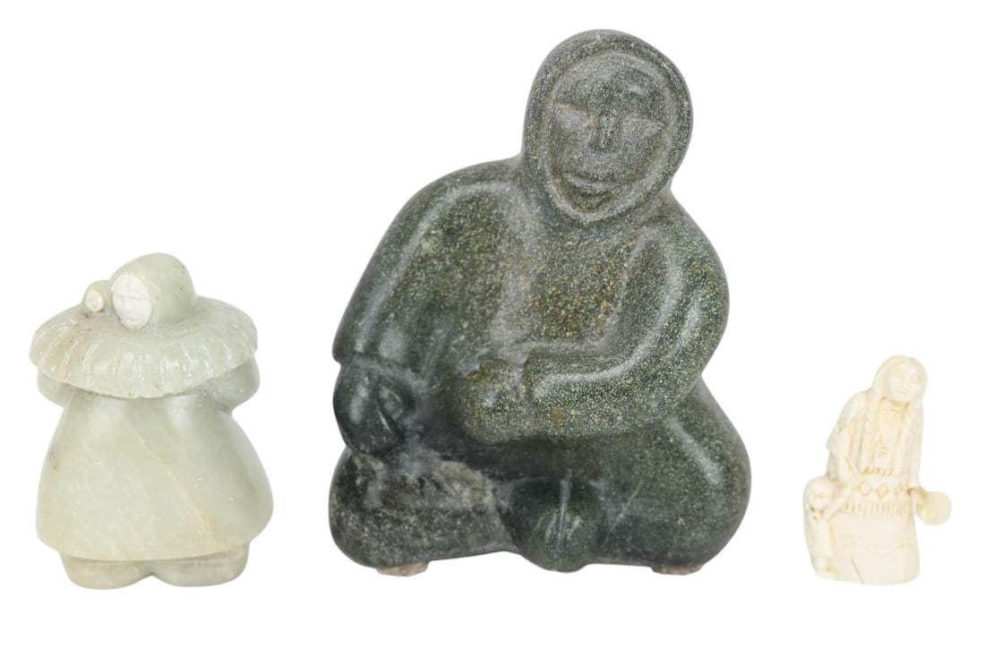 3 INUIT ESKIMO HAND CARVED STONE