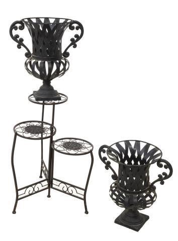 (3) IRON CAMPAGNA URN PLANTERS &