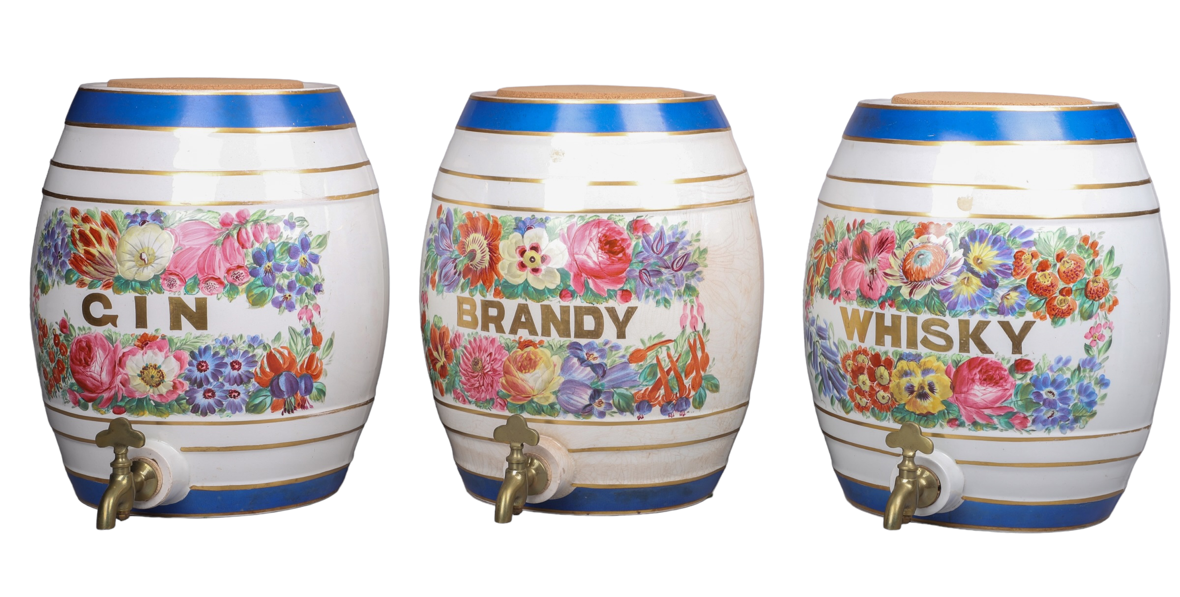 (3) Ironstone spirit barrels,