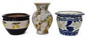 (3) ITALIAN ALBISOLA VASE & FA