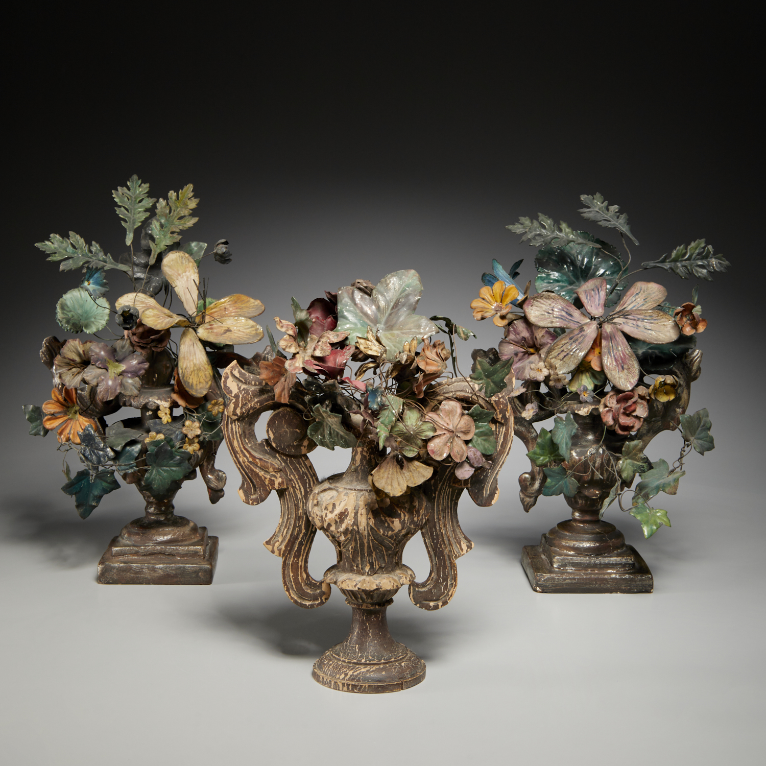 (3) ITALIAN BAROQUE TOLE FLOWER URN