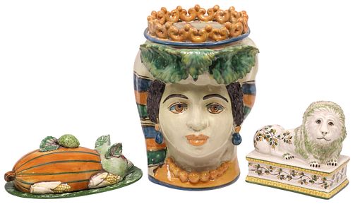 (3) ITALIAN MAJOLICA GLAZED TABLE