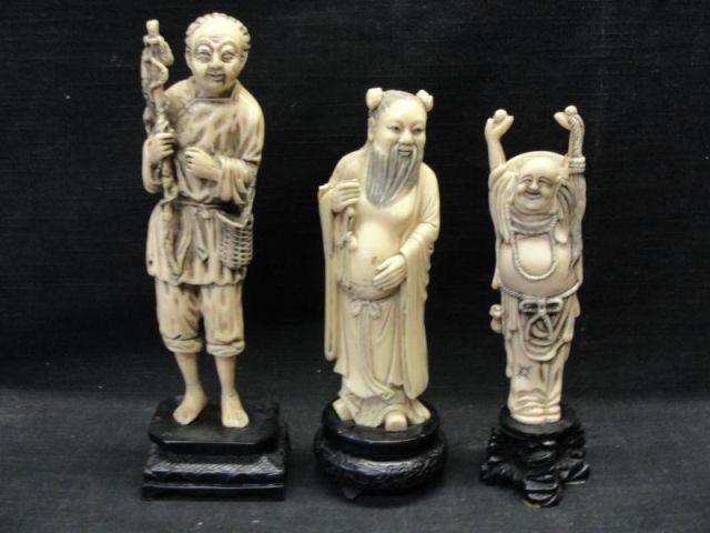 3 Ivory Figures on Carved Bases.