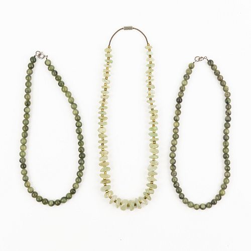 (3) JADE HARDSTONE BEADED AND