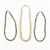 (3) JADE HARDSTONE BEADED AND