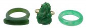 (3) JADE RINGS, (ONE) 18KT YEL