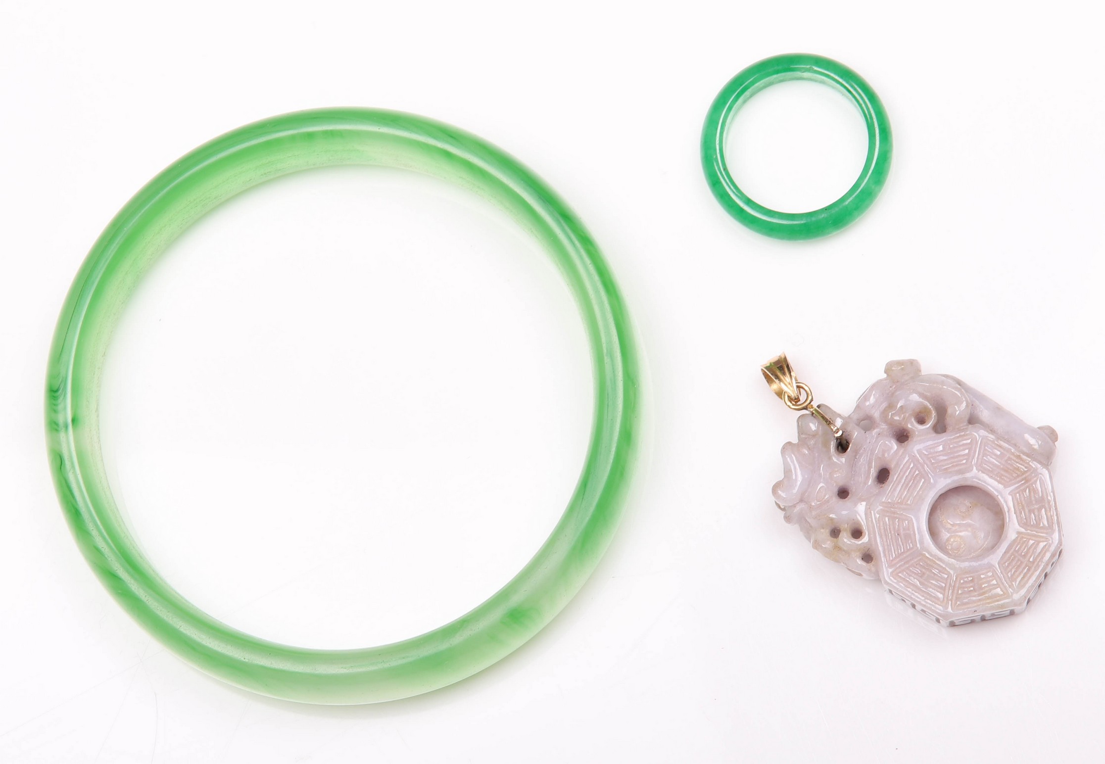 (3) Jade style bangle, pendant,