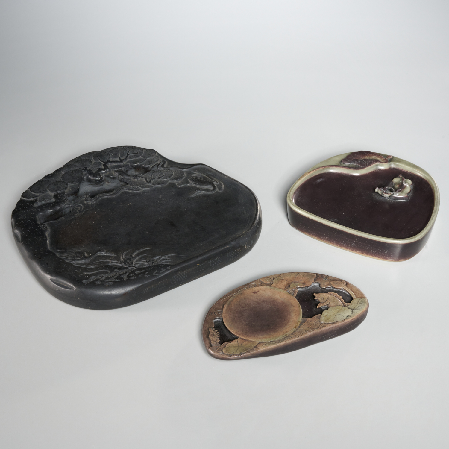 (3) JAPANESE CARVED INK STONES