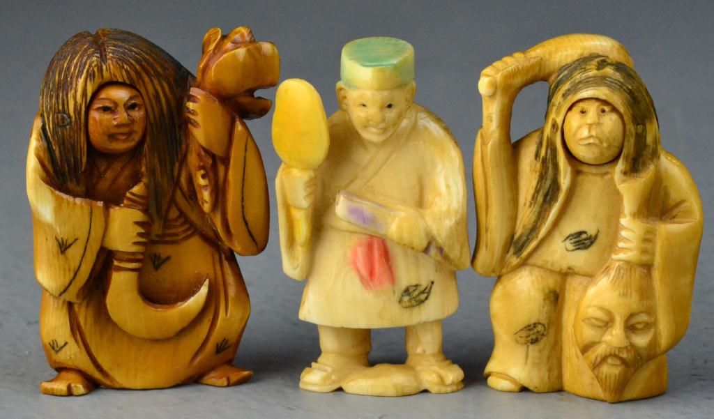 (3) Japanese Carved Ivory NetsukeTo
