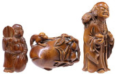 (3) JAPANESE CARVED WOOD GAMA