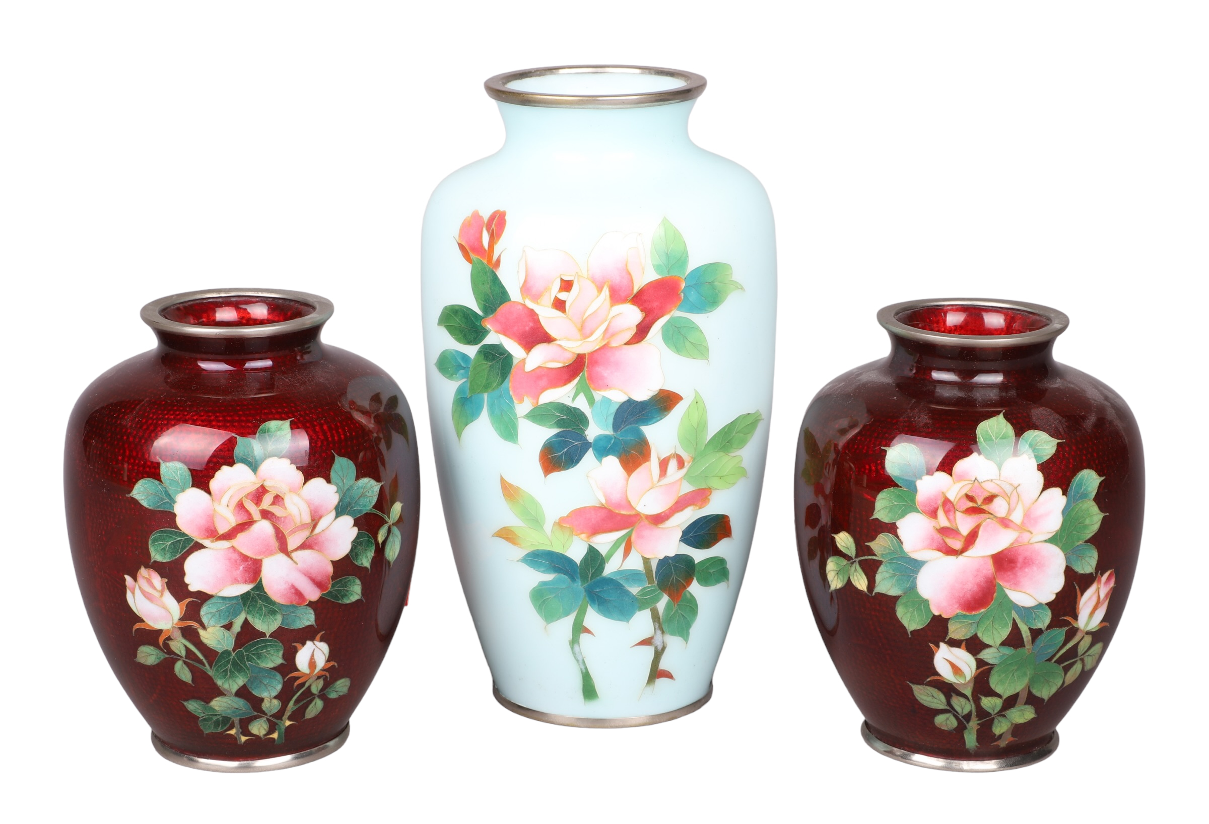 (3) Japanese cloisonne rose