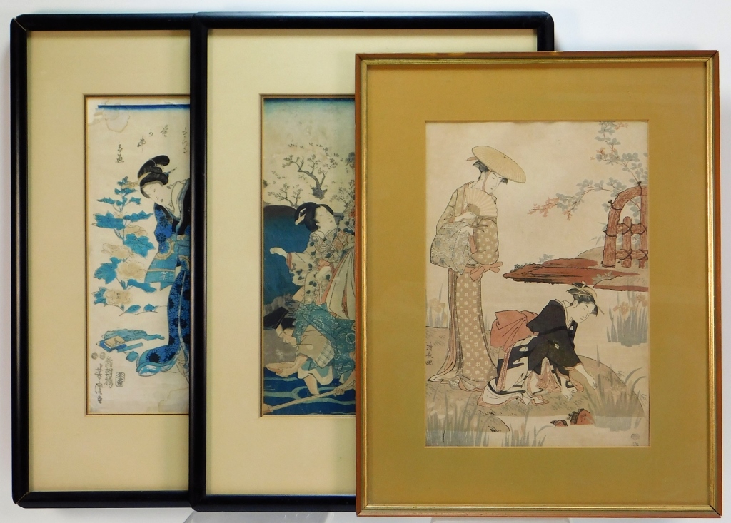 3 JAPANESE GEISHA WOODBLOCK