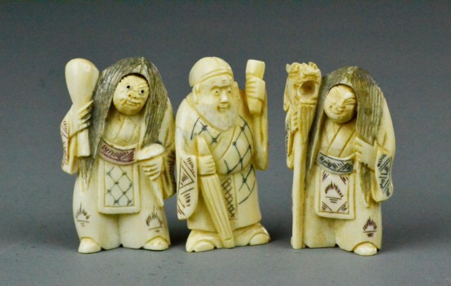 (3) Japanese Ivory Carved