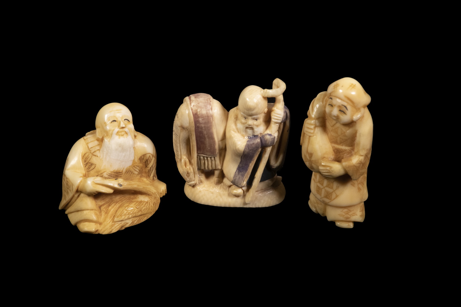 (3) JAPANESE IVORY NETSUKE, LATE