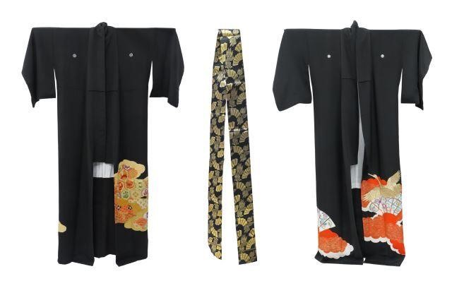 (3) JAPANESE KUROTOMESODE KIMONO