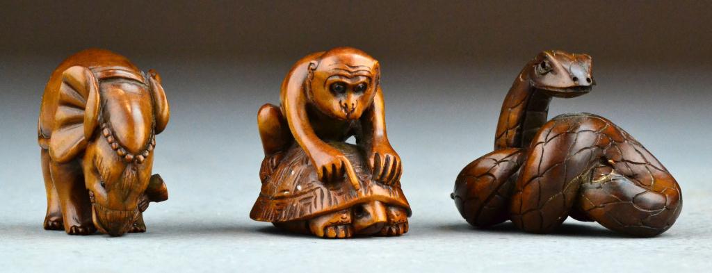 (3) Japanese Meji Period Carved