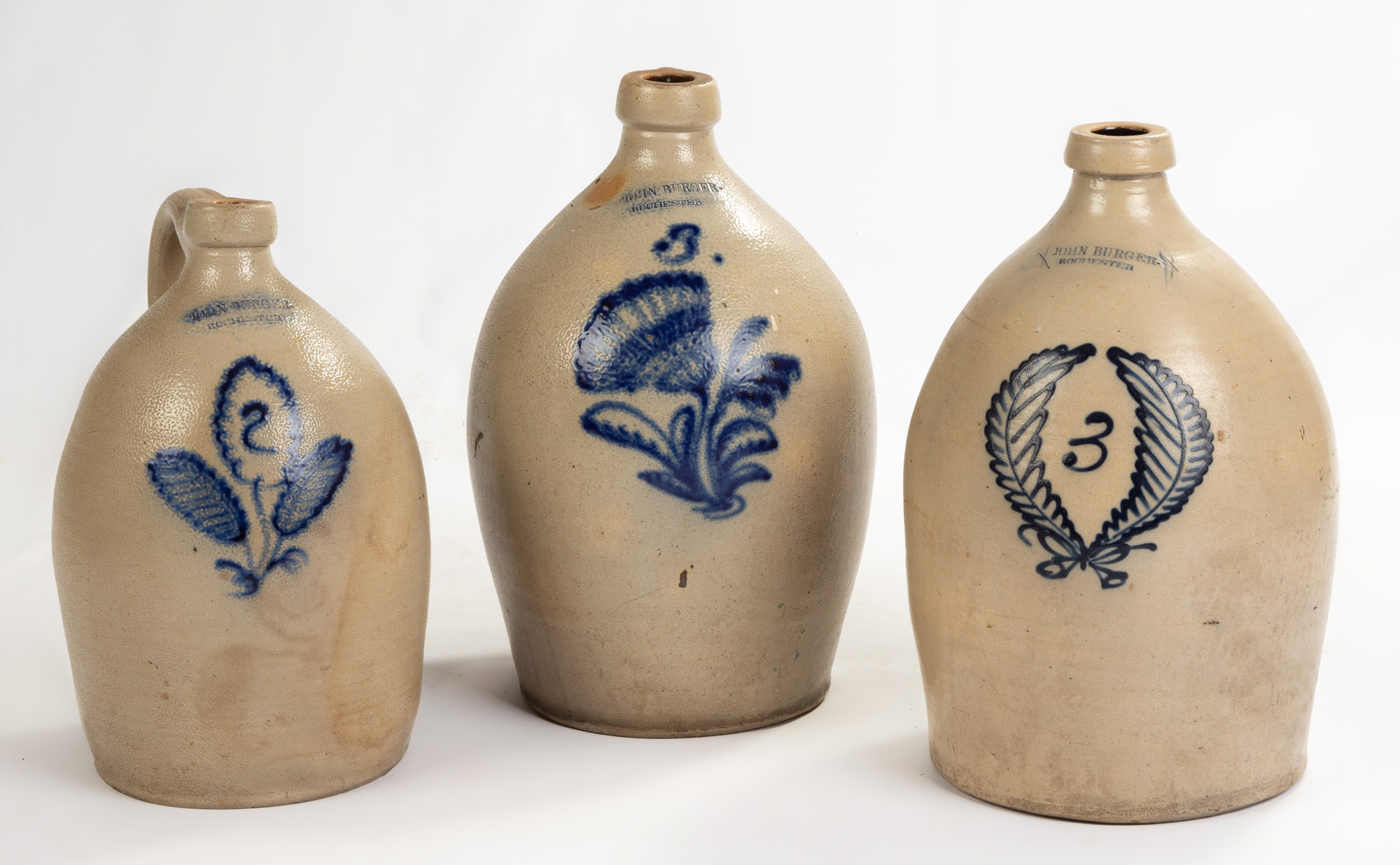 (3) JOHN BURGER, STONEWARE JUGS