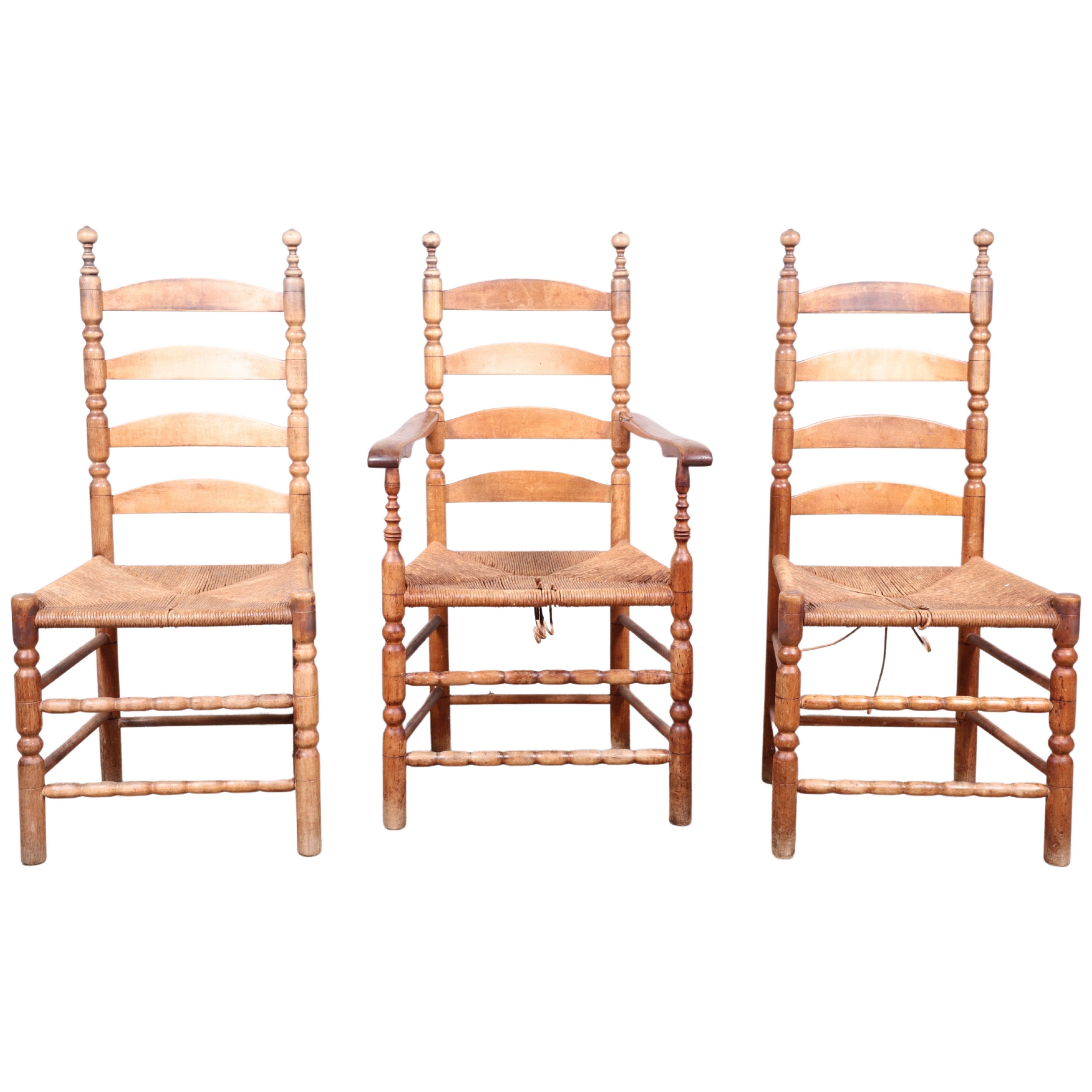 (3) Ladderback rush seat chairs,