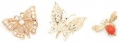 3 LADIES 14K INSECT BROOCHES1s